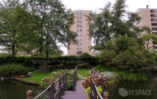Professional Architectural Photography from footbridge viewing Regents Park Apartments Bird Sanctuary