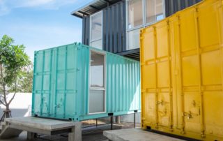 Vividly colored shipping containers stacked