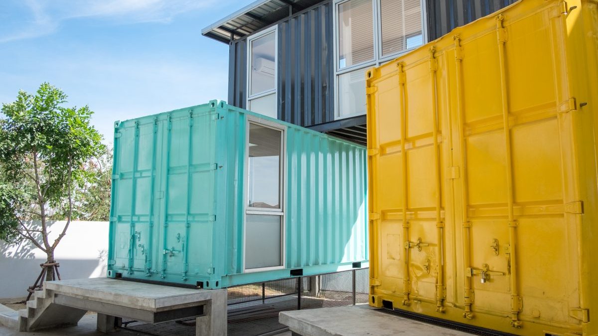 Vividly colored shipping containers stacked